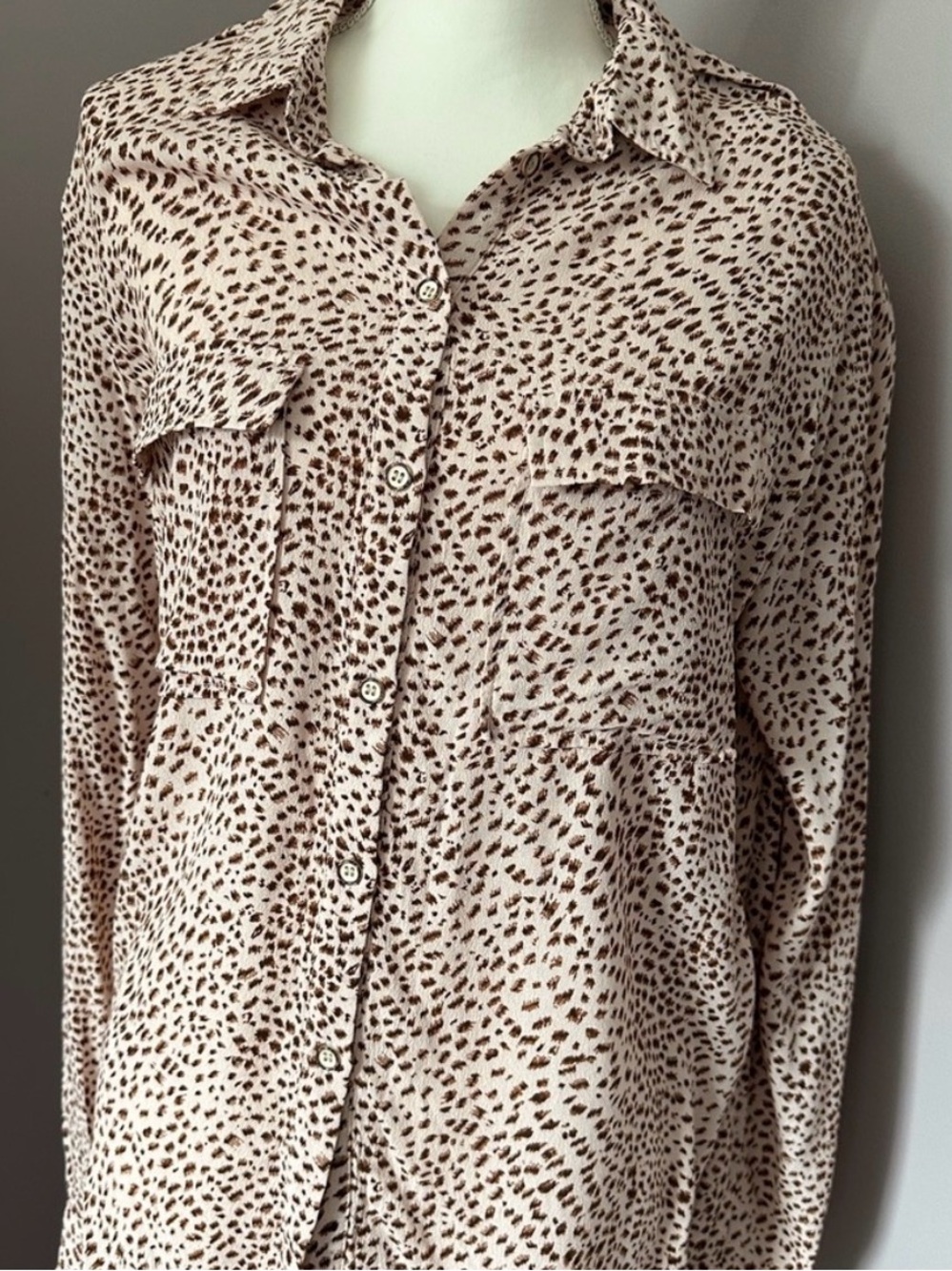 Melissa Nepton Button-Front Leopard Print Blouse - pink & brown